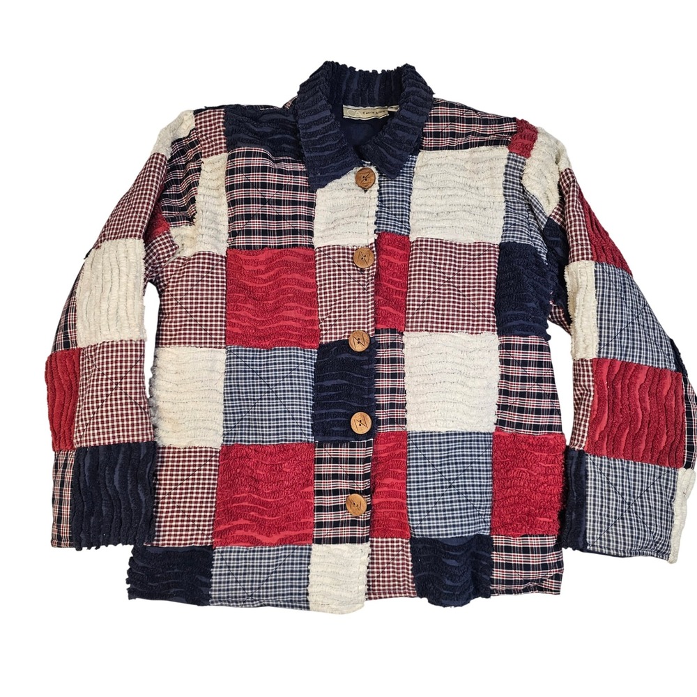 Carrie Allen Womens Patchwork Cotton Jacket Gingham Plaid Textured Multi Color L